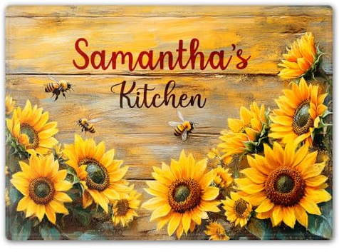 Glass Chopping Board - Personalised - Bees, Sunflower, Wood Effect, Worktop Saver 40cm x 30cm, Housewarming or New Home Gift (Design 1)