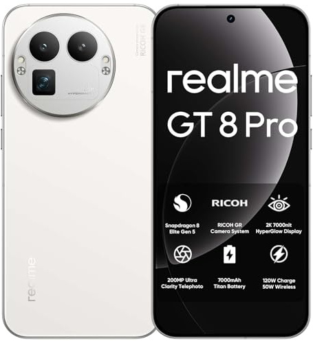 realme GT 8 Pro Smartphone 5G Snapdragon 8 Elite Gen 5, 16GB+512GB 6.79 QHD+ 144Hz AMOLED, Batteria 7000mAh & 120W SuperVOOC/50W Wireless, 200MP Teleobiettivo + 50MP IMX906 + 50MP Grandangolo, White
