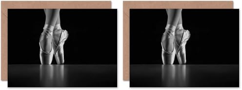Wee Blue Coo CARD GREETING MONOCHROME BALLERINA DANCER SHOES GIFT (Pack of 2)