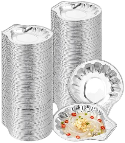 Lot de 100 coquilles de palourdes jetables en feuille d'aluminium pour huîtres, pétoncles, gâteaux de crabe, tartes et sauces - 9,9 x 9,4 cm