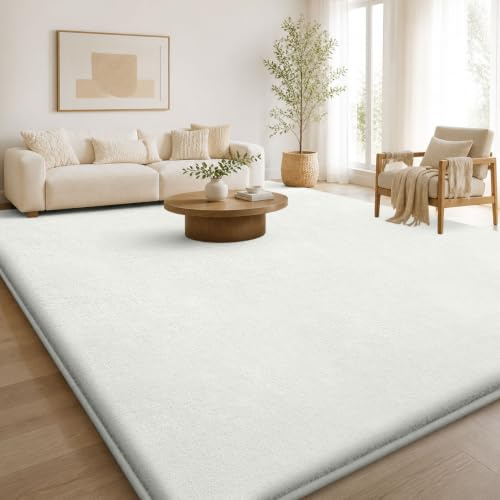 Homaxy Moderner Kurzflor Teppich Wohnzimmer Extra Groß Teppiche, 200x280 cm | Rutschfest Flauschig Waschbarer Wohnzimmerteppich Kuscheliger Extra Weich fürs Kinderzimmer Schlafzimmer, Creme