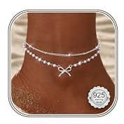Kakonia 925 Sterling Silver Anklet Bracelets for Women Waterproof Anklets | Adjustable Anklets for Women, Gold Silver Women's Anklets Set, Dainty Layered Beaded Heart Ankle Chains Beach Foot Jewellery