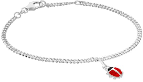 trendor Mädchen-Armband 925 Silber Rhodiniert Panzerband mit Glückskäfer | anschmiegsames Flachpanzerarmband, eleganter Schmuck für Kinder,