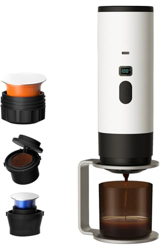 Kryvella Mini kaffeemaschine für unterwegs, Tragbare Espressomaschine Kompatibel kapsel und Gemahlener Kaffee für Unterwegs Oder Camping, Camping Geschenke