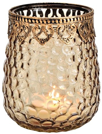 Windlicht Glas Braun Gold Teelichtglas Teelichthalter Kerzenhalter Orientalisch Vintage Groß