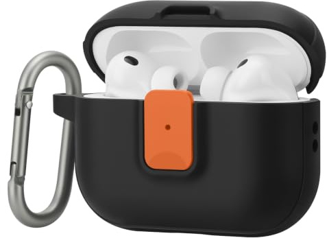 ZZDZZ Cover per AirPods Pro 3, Compatibile con MagSafe, Nero/Arancione | ZZDZZ Compatibile con Custodia AirPods Pro 3a Generazione con Blocco e Moschetton, Custodia Protettiva Anti-Graffio