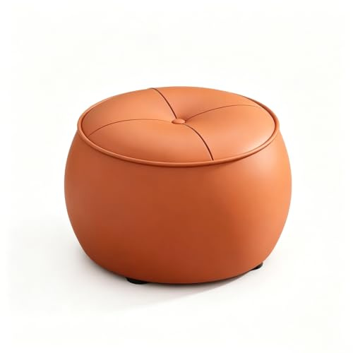 HJYXXSR Runder Ottomane aus Leder, Gestell aus Massivholz, stapelbarer niedriger Hocker, Sofa-Fußhocker, geeignet für Eingangsbereich, Wohnzimmer, Schlafzimmer, Balkon Orange