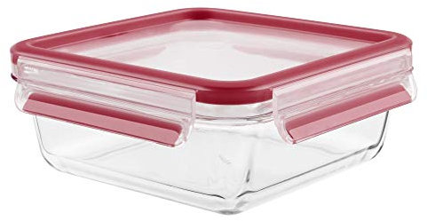 Tefal 3100518005 - Masterseal Fresh Glass - Boîte Verre de Conservation alimentaire - 0.9 L - Verre, Rouge,, 17.5 x 6.8 cm