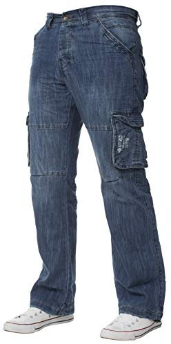 ENZO Mens Designer Cargo Combat Jeans Denim Pants All Waist Sizes (38W x 34L, Mid Stonewash)