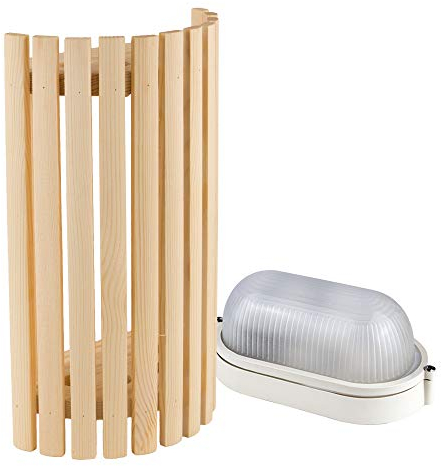 Saunainter Sauna Beleuchtung Set Lampenschirm Sawo 914-VP aus Kiefer mit E27 IP54 Saunalampe und 5m Silikonkabel SiHF