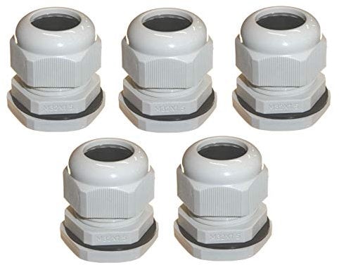 5pk M32 32mm TRS Stuffing Compression Glands for 14-21mm Cable Grey, Waterproof IP68 with Locknut and Washer