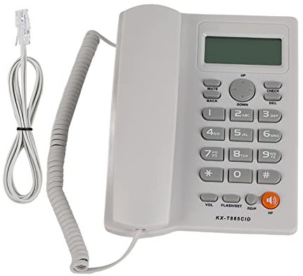 Téléphone Fixe Filaire, Telephone Fixe Mural avec Répondeur, Affichage ID de l'Appelant, Suppression de Bruit, Haut-Parleur, Mains Libre pour Maisons et Bureaux(Noir/Blanc). (Blanc)