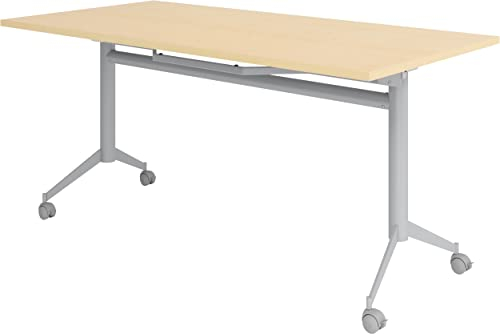 bümö Klapptisch Ahorn 160 x 80 cm klappbar & fahrbar, klappbarer Schreibtisch auf Rollen, Klappschreibtisch, Tisch klappbar, Klappbarer Tisch, Klapptisch Holz-Platte, Gestell stabil aus Metall