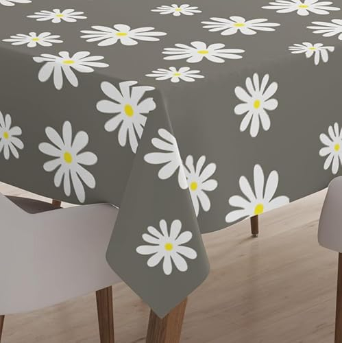 Encasa XO Tovaglia stampata 145x145 cm per 4 Seater Tavolo da pranzo, 100% cotone, lavabile in lavatrice, resistente, rettangolare, per la casa, ristorante, banchetto - Daisy Grey