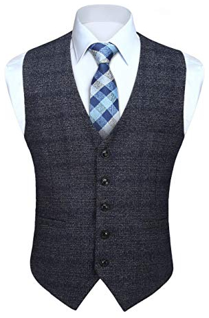 HISDERN Herren Karierte Weste formale klassische Weste Baumwolle Hochzeit Hahnentritt Anzug Westen Navy blau 3XL