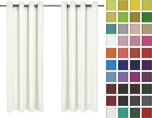 Rollmayer Vorhänge Schal mit Ösen Kollektion Vivid Blickdicht Uni einfarbig Gardinen Schal für Schlafzimmer Schal (Ecru 2, 135x150 cm - BxH - 2 er Pack)