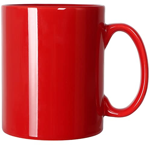 Smilatte 600ml Extra große Keramik Kaffeetasse, M017 Classic Porzellan Boss Super Gross Tasse Big Teetasse mit Griff für Büro und Zuhause, Rot