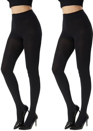 MANZI 2 Pairs 120 Denier Thick Warm Opaque Control Top Black Tights for Women Small