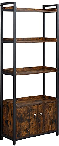 HOMCOM Mobile Libreria 4 Ripiani con Armadietto a 2 Ante, Libreria Scaffale in Stile Industriale per Casa e Ufficio, 75x30x180cm, Marrone