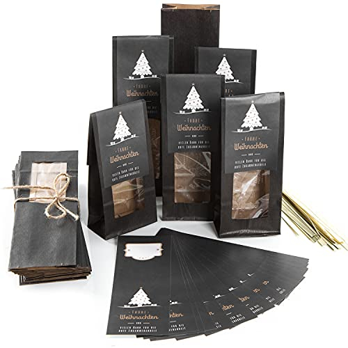 Logbuch-Verlag 25 Keksbeutel Gebäckbeutel mit Fenster u. Aufkleber Weihnachten Plätzchen Pralinen Gebäck Tüte Beutel