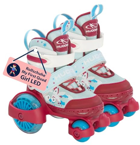 HUDORA My First Quad LED Girl/Boy en différentes Tailles- Patins à roulettes Haute qualité avec LED - Confortables & réglables sur 4 Tailles - Rolleurs stylés pour garçons & Filles jusqu'à 20kg