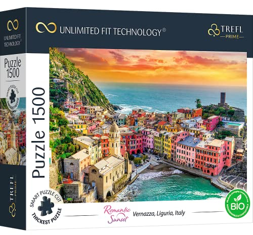 Trefl Prime - UFT - Puzzle Romantic Sunset: Vernazza, Liguria, Italy - 1500 Elemente, dickster Karton, Bio, ECO, Italien, Sonnenuntergang, Unterhaltung für Erwachsene und Kinder ab 12 Jahren