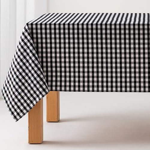Nappe Anti-Taches Tableau Vichy, Coton, Toucher Tissu, 140x240 cm, Couleur Noir