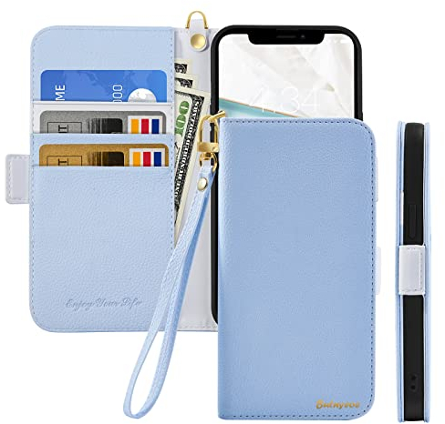 Butnyeoe Cover per iPhone X Case,Custodia iPhone XS Libro,Trama Litchi PU Pelle Protettiva Portafoglio Flip/Folio Wallet Case Con Slot per Schede e Magnetica Supporto,Blu Chiaro