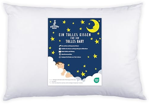 Oreiller Enfant 33x45 cm en Coton Oeko-TEX - Coussin pour Bebe et Enfant de 1 à 3 Ans - Coussin Bebe Idéal pour Siestes Ecole Maternelle et Voyages - Lavable en Machine - Hypoallergénique