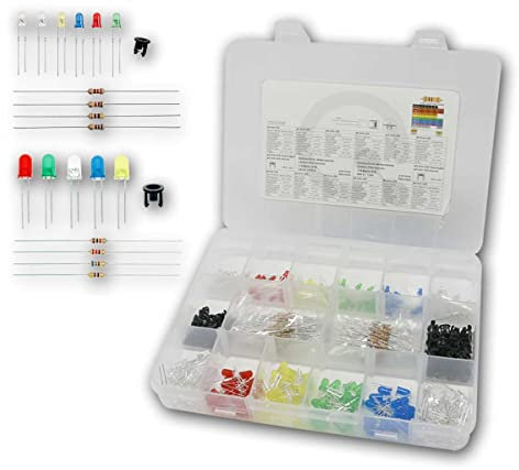 world-trading-net - 3mm/5mm Leuchtdioden Sortiment Set mit 0,25W Vorwiderständen & Fassungen, 560 Stück, superhelle LEDs, 6 Leuchtfarben
