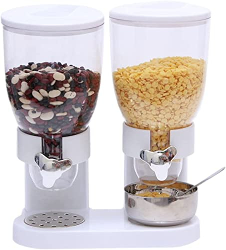 Eivdru Dispensador de cereales Triple Contenedores de cereales Contenedores de almacenamiento de maíz dispensador de cereales con 2 recipientes para desayuno, herramientas de cocina(blanco)