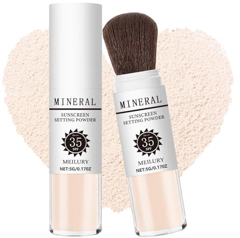 Meilury Setting Powder with Sun Protection SPF 35, Mineral Brush Powder, Oil Control, Natural Matte Finish, Loose Powder, Translucent, Durable, Lightweight, Breathable, for All Skin (#01