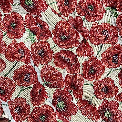 Mohnblumen-Wandteppich, floraler Vintage-Look, für Polstermöbel, Möbeln, Kissen, Bastelprojekte, Heimtextilien, Stoffmaterial, 140 cm breit (Meterware)