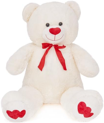 SNOWOLF Ours en Peluche géant XXL - avec Yeux Boutons - 110 cm - Grand Ours en Peluche Doux - Cadeau pour Un Anniversaire, la Saint-Valentin ou Noël (1,1 m, Crème)