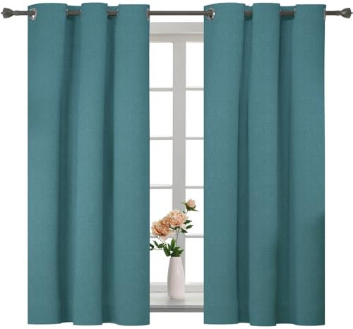 YSTELLAA Tende 100% Oscuranti Per Interni 2 Pezzi, 117×137cm, Effetto Lino, Tende Termiche, Con Anelli, Tenda Termica Isolante Freddo E Caldo, Fonoassorbenti, Moderne, Verde