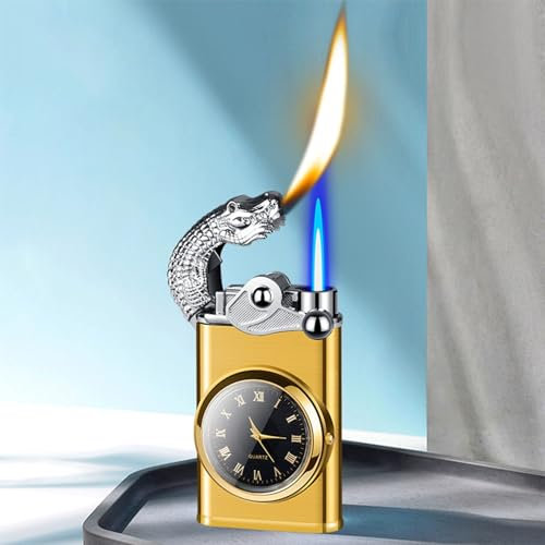 PELcor 2-in-1-Uhr-Rocker-Feuerzeug, Winddicht, aufblasbares Feuerzeug, kreatives Butan-Feuerzeug – Quarzuhr – nachfüllbar, Butan – die Beste Wahl for Geschenke (Color : Style 2)
