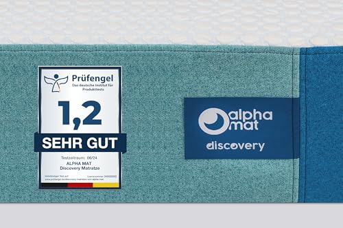 alpha mat Matratze 100x200 Schaumstoffmatratze Discovery Höhe 20 cm, Rollmatratze 7-Zonen Matratzen Härtegrad H3 H2 mittelfest, kaltschaummatratze, Schaum, Oeko-Tex, Hautfreundliches, kühlendes