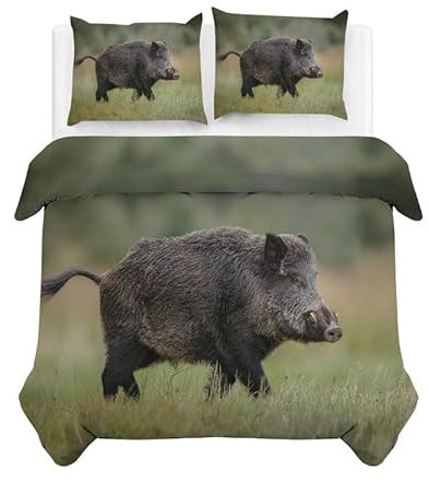 phonxia Bettwäsche 135x200 Wildschwein Bettbezug Set 135 x 200 cm, Weiche Atmungsaktiv Mikrofaser Reversibel Bettwäsche-Sets mit Reißverschluss, 2 Kissenbezug 80x80 cm