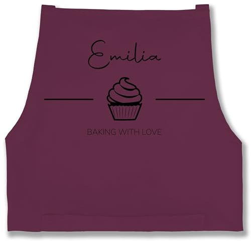 Schürze - Backschürze - Baking with Love mit Namen - 85x69 - Aubergine - personalisierte geschenke küche bäckerschürze damen koch liebe kochschürze weihnachtsschürzen schürzen zum backen
