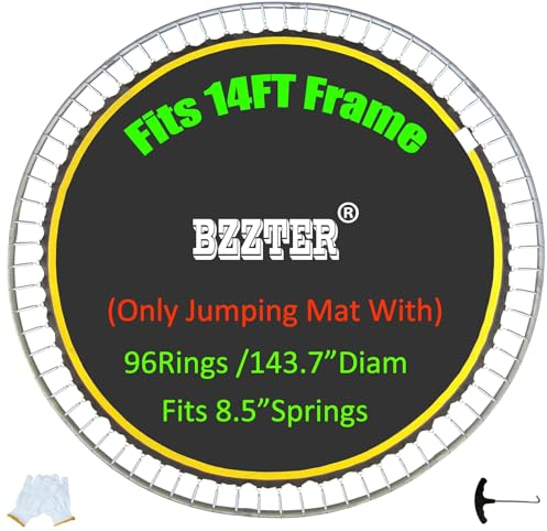 Bzzter Replacement Trampoline Mat,11.97FT Diameter Mat with 96 Rings,Fits 14ft Round Frame Fits 8.5 Springs,10 Rows of Stitching for Longer Lasting,w/Pull Hook and Gloves