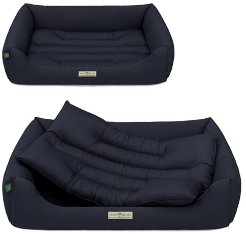 HOUND & NATURE | Öko Hundebett Bern | Weich/Soft | Gr. L für Größere Hunde - Kuscheliges Hundebett Waschbar mit Wende - Liegekissen (L - 105x75 cm, Dunkelblau)