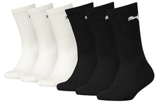 PUMA JUNIOR CREW Kinder Tennis Socken für Mädchen und Jungen 6er Pack, Farbe:White/Black, Socken & Strümpfe:27-30