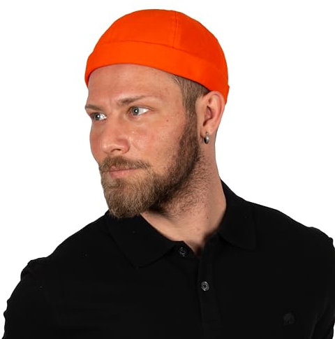 HATSQUARE - Docker-Cap aus Baumwolle, Unisex, ohne Rand, Totenkopf-Muster, ohne Rand, Beanie mit Umschlag für Damen und Herren - Orange