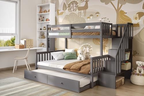 Flair Tag Triple Staircase Bunk With Trundle - Grey