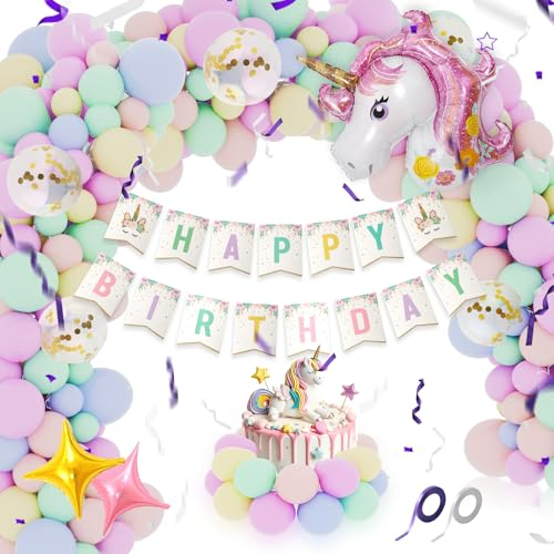 147 Piezas Globos de Cumpleaños Unicornio Set, Decoracion Cumpleaños Niña Unicornio, Globos Unicornio con Pancarta de Happy Birthday, Feliz Cumpleaños Decoracion para Baby Shower, Boda