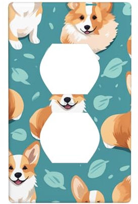 Duplex-Steckdose, dekorative Wandplatte, elektrische Steckdose, Lichtschalter-Abdeckung, Kunst-Blende, Schalterplatte für Heimdekoration, 11,4 x 7 cm, Corgi-Muster-Drucke