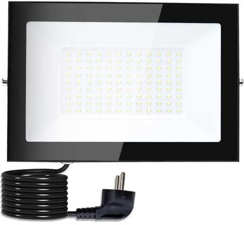 LED Strahler Außen mit Stecker 100W Aussenstrahler Flutlicht IP66 Wasserdicht Außenstrahler LED Fluter für Garage, Garten, Sportplatz, Terrasse, Hof, Superhell Scheinwerfer mit 3m Kabel, Warmweiß