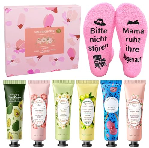 Geschenkset für Frauen,6PCS Mini Handcreme Set 1Paar Socken mit Spruch Bitte nicht stören mama ruht ihre Augen aus Kleine Weihnachtsgeschenke Geburtstagsgeschenk mama Weihnachten Muttertagsgesch