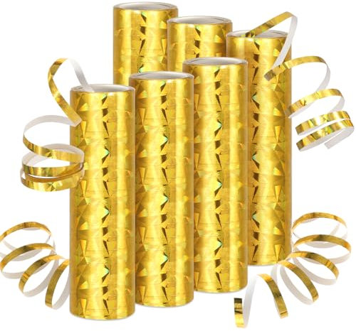 DPKOW 6 Rolls Gold Metallic Streamers for New Years Eve Decorations, Laser Glitter Serpentine Streamers New Years Eve Party Supplies, Sparkling Birthday Wedding Anniversary Gold Party Decorations