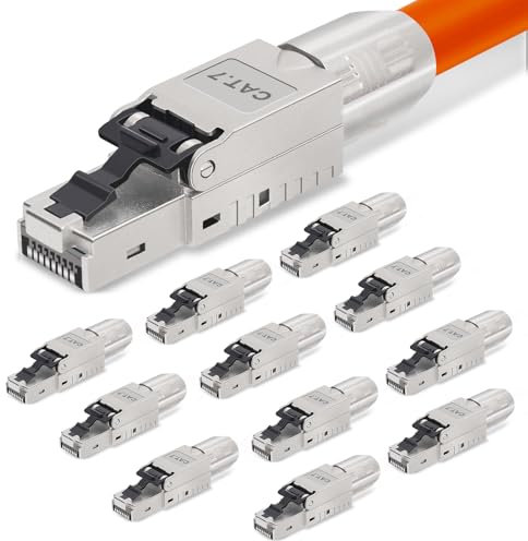 AVNSCNK Cat 7 Stecker, RJ45 Stecker Cat 7 NS-7 auf Schneidklemme (LSA) vergoldete Kontakte, Netzwerkstecker Cat7 Werkzeuglos, Crimpen LAN 10 Gbps Connector für Patchkabel Verlegekabel(12 Stück)